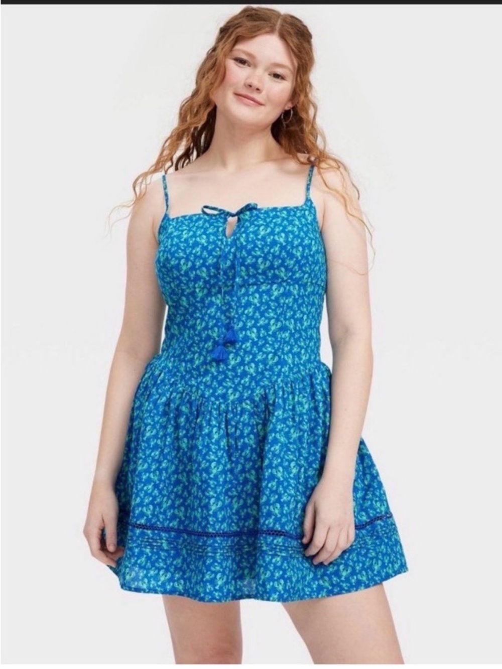Blue Lobster Mini Dress with Green Accents